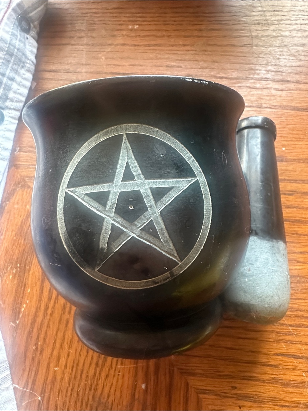 Black Mortar and Pestle with Pentagram Engraving